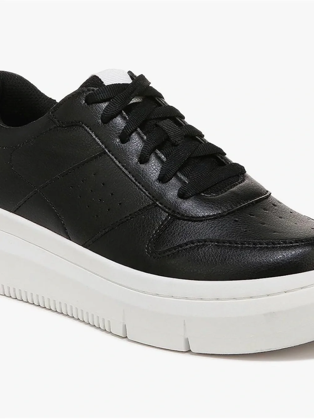 Dr. Scholl's Black Faux Leather Low-Top Sneakers with 2-inch White Platform